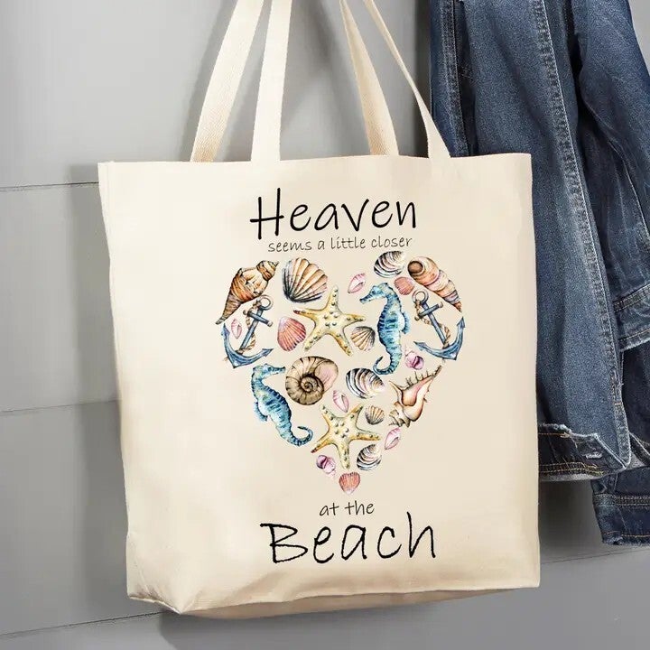 Beach Sea Shells Ocean Closer to Heaven Canvas Tote Bag