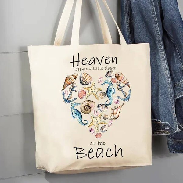 Beach Sea Shells Ocean Closer to Heaven Canvas Tote Bag