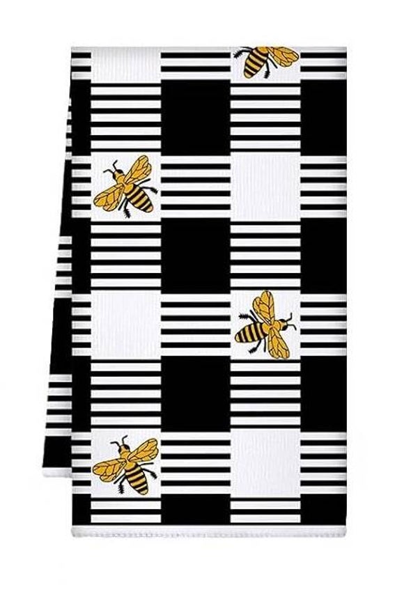 Honeybee Black/White Check Tea Towel
