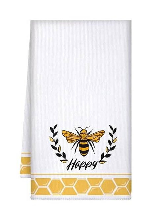 Honeybee Crest White Tea Towel