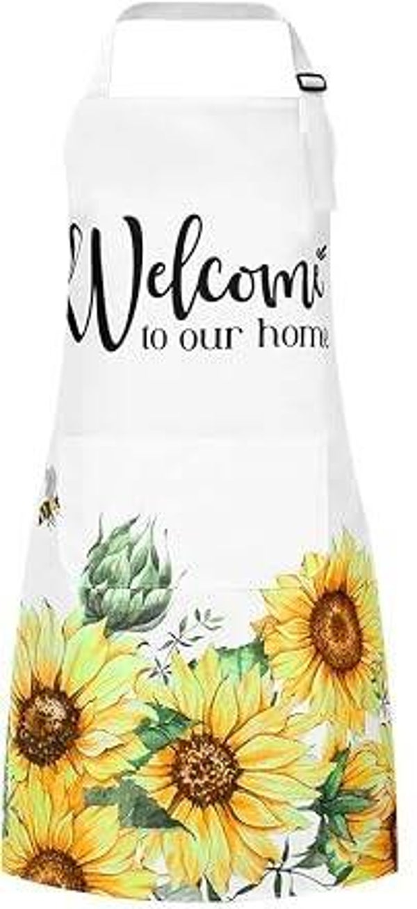 Sunflower Welcome White Apron