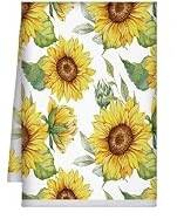 Sunflower Field White Tea Towel