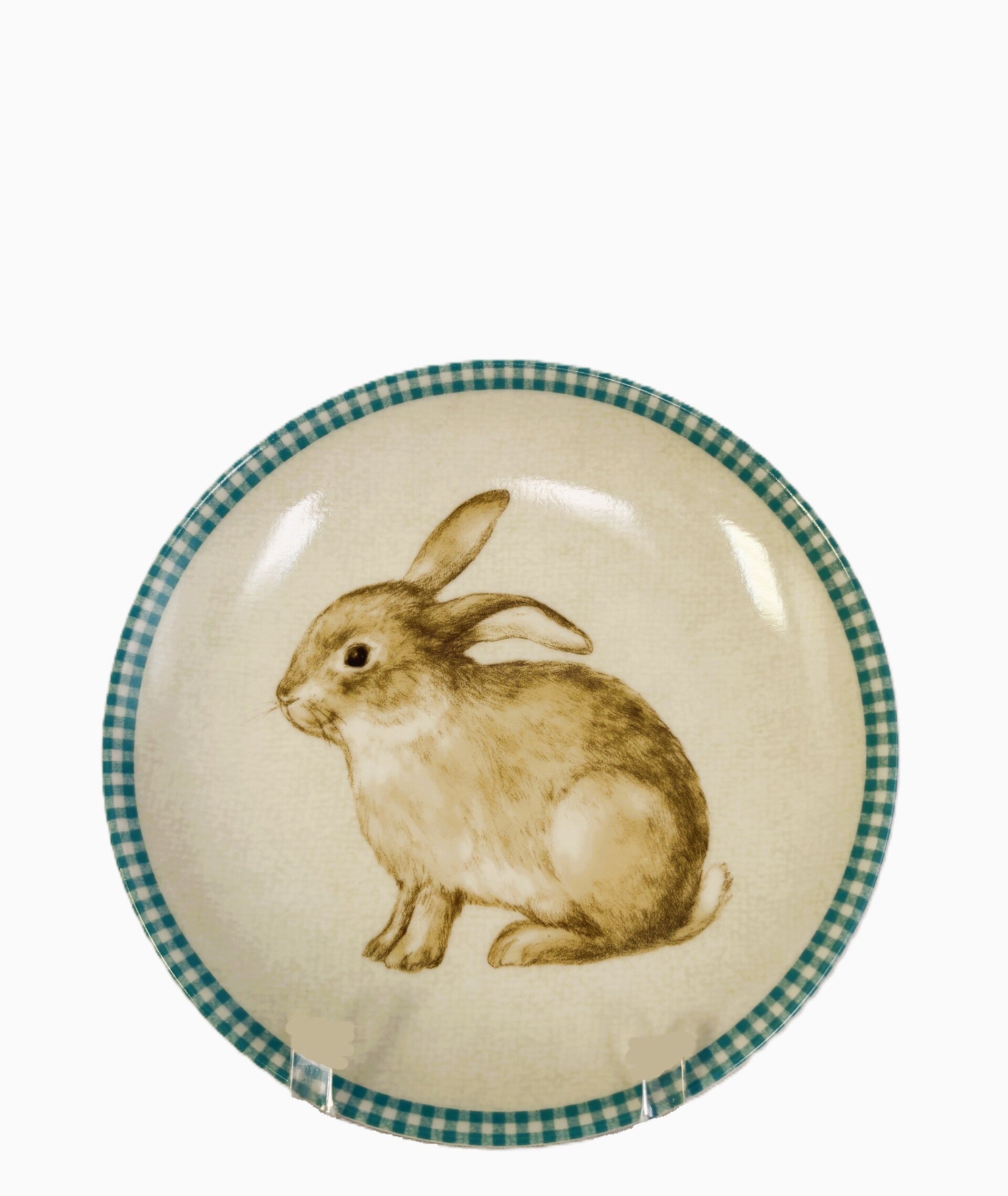 Bunny Dish with Sky Blue Gingham Check