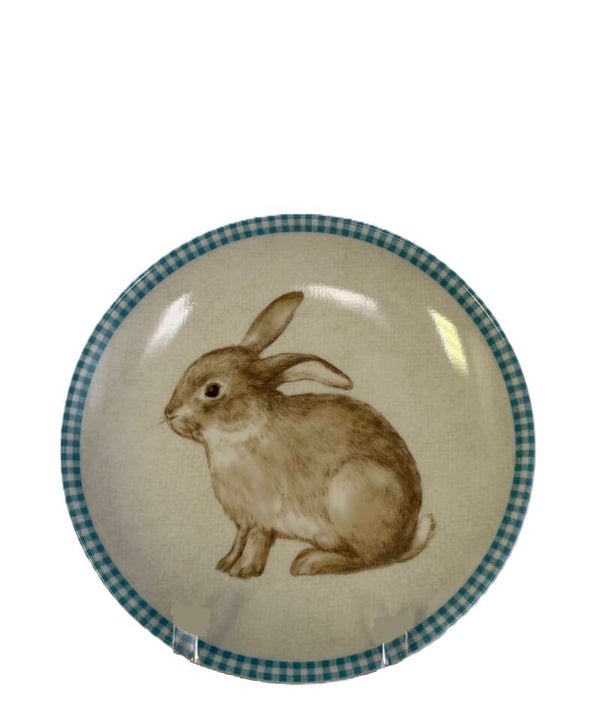 Bunny Dish with Sky Blue Gingham Check