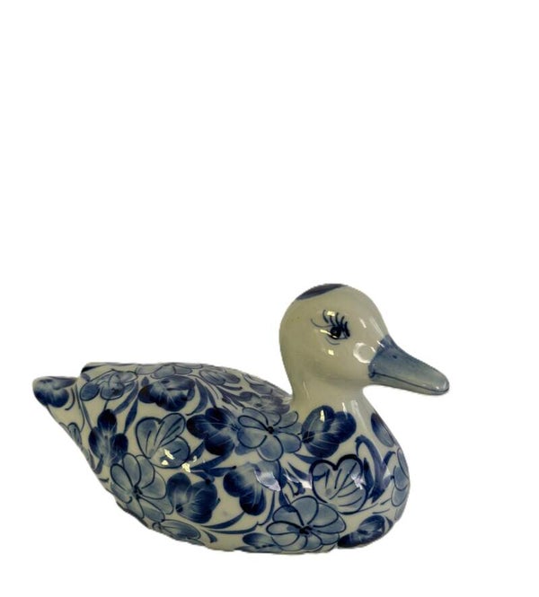Vintage Blue & White Floral Porcelain Duck