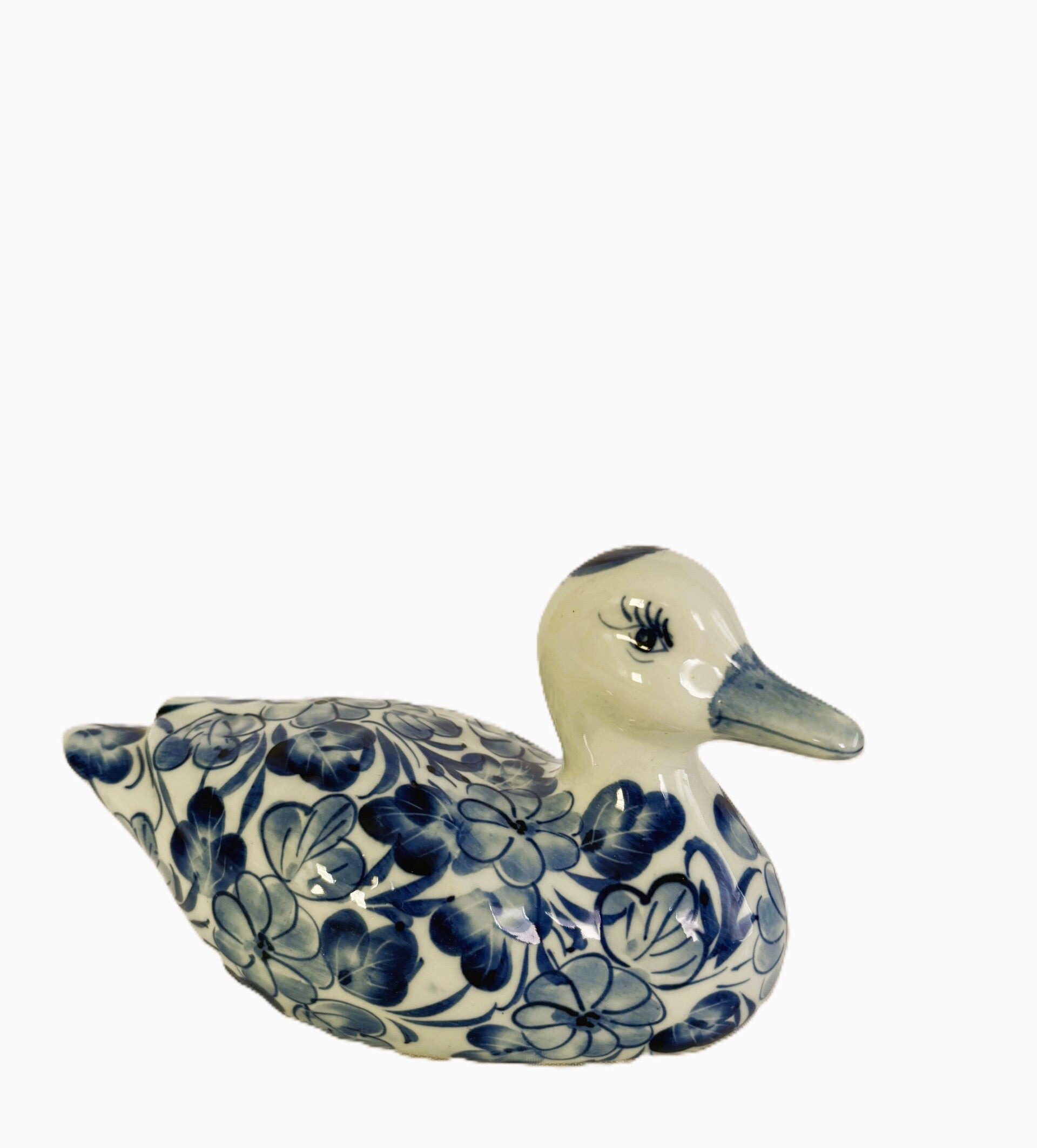 Vintage Blue & White Floral Porcelain Duck