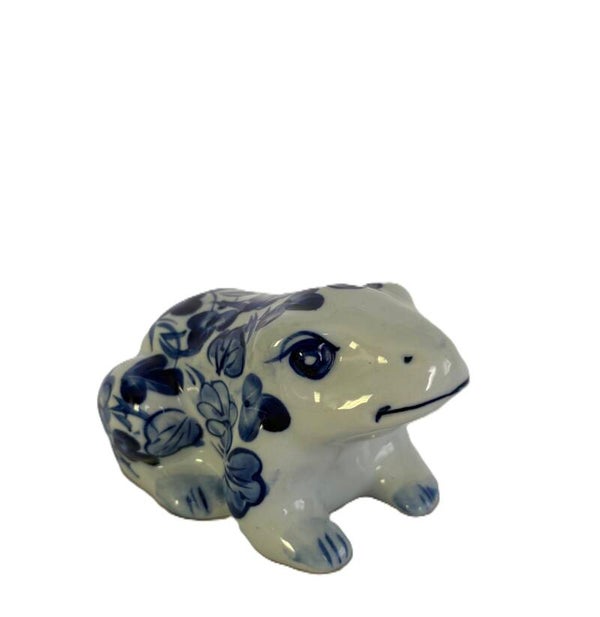 Vintage Blue & White Floral Porcelain Frog