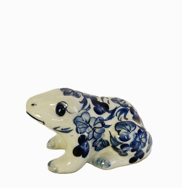 Vintage Blue & White Floral Porcelain Frog