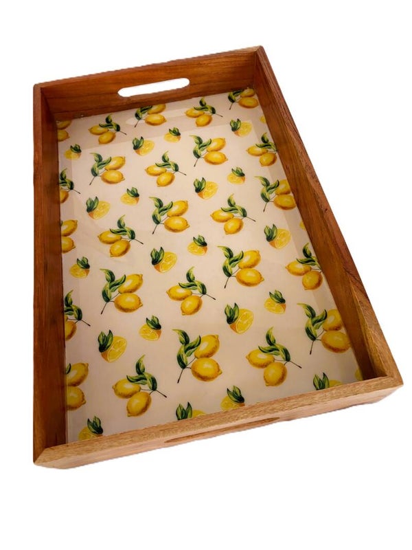 Wooden Serving Tray Lemon Accent