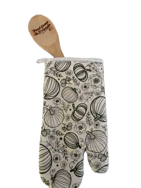 Fall Pumpkin Oven Mitt & Wooden Spoon Set