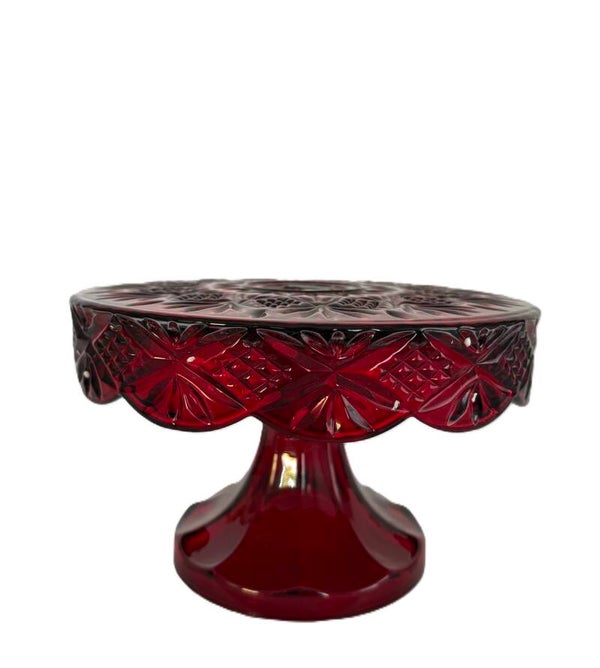 Red Crystal Footed Cake Stand