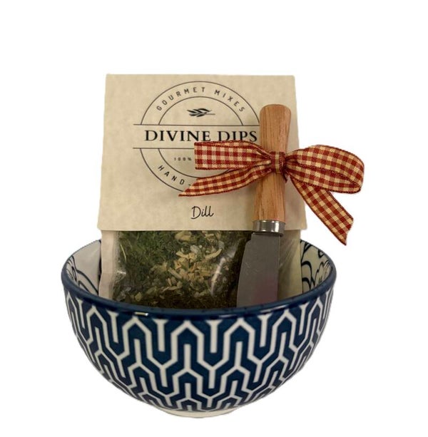 Blue/White Dip Bowl and Wooden Spreader Set