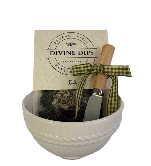 White Dip Bowl and Wooden Spreader Set