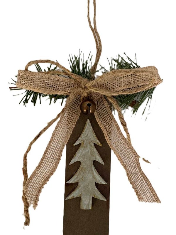 Wooden Christmas Tree Bell & Bow Ornament 2
