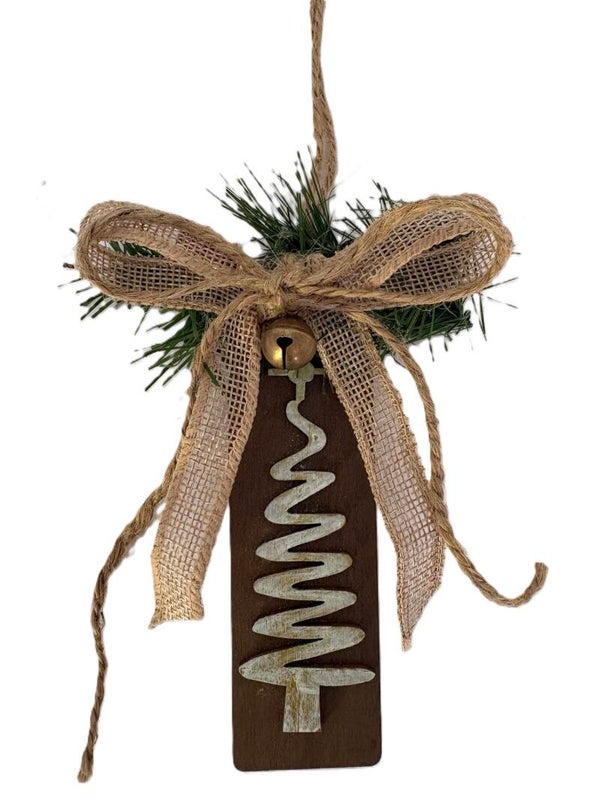 Wooden Christmas Tree Bell & Bow Ornament 3