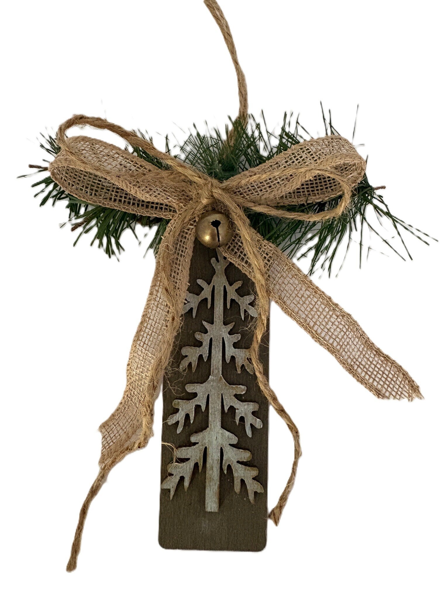 Wooden Christmas Tree Bell & Bow Ornament 4
