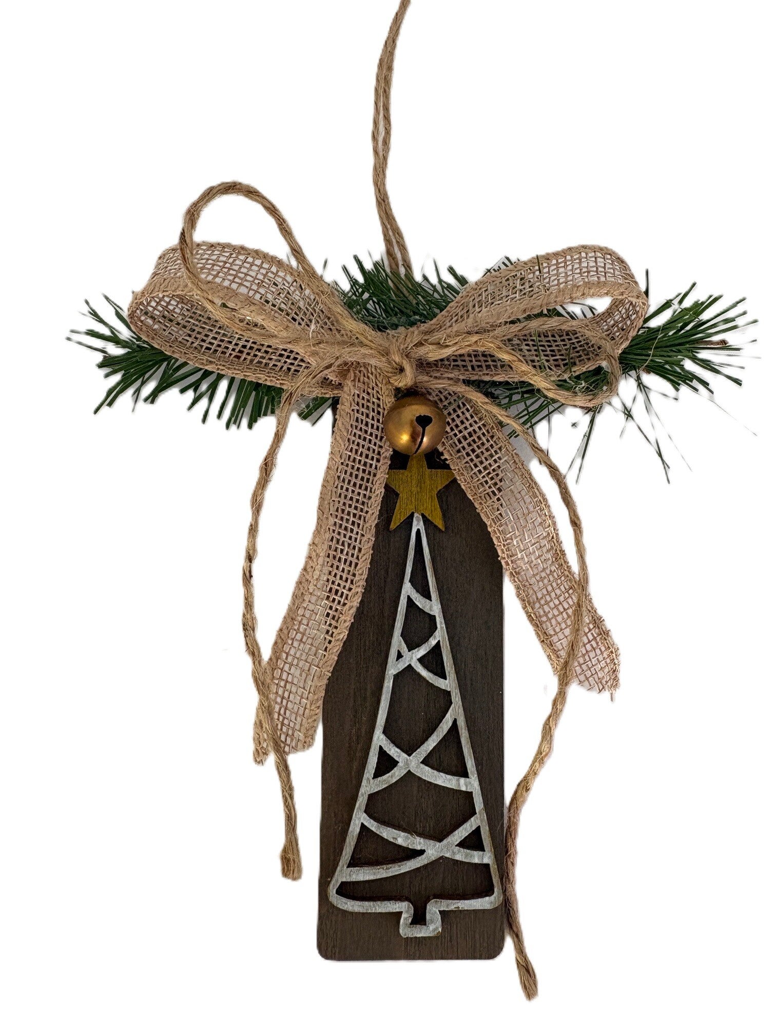 Wooden Christmas Tree Bell & Bow Ornament 5