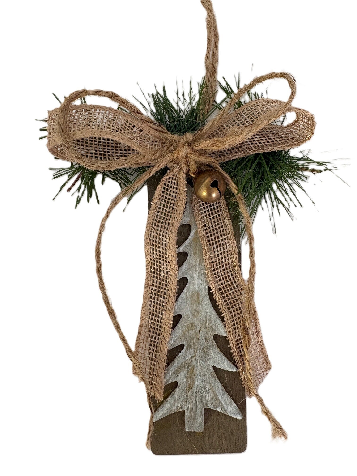 Wooden Christmas Tree Bell & Bow Ornament 6