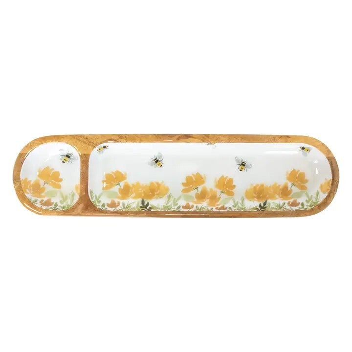 Bee Field Wood Sectioned Tray