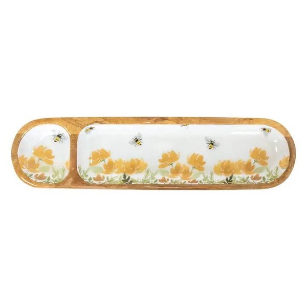 Bee Field Wood Sectioned Tray