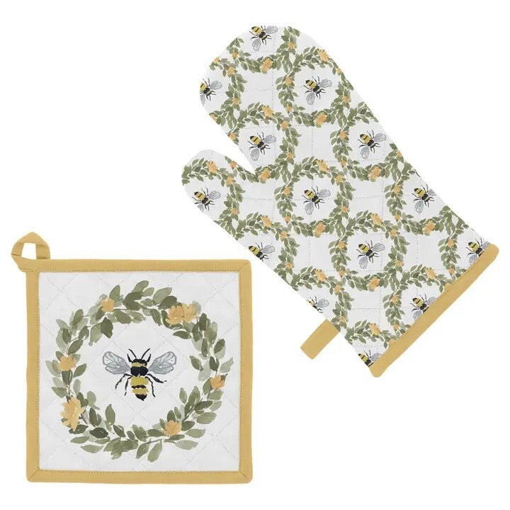 Bee Field Oven Mitt & Pot Holder Set