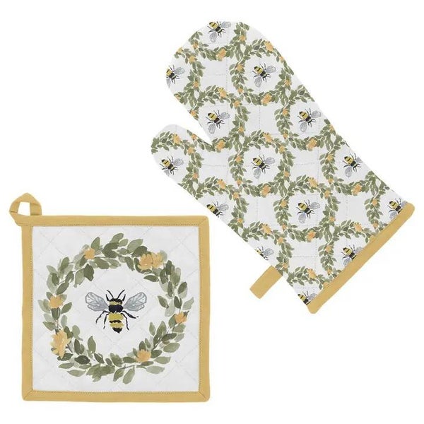Bee Field Oven Mitt & Pot Holder Set