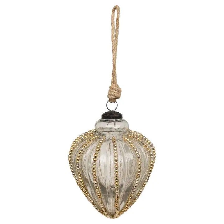 Gold Beaded Teardrop Glass Ornament