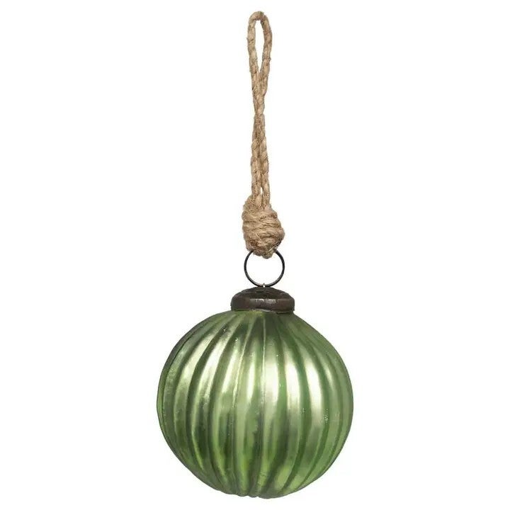 Vintage Inspired Green Ribbed Glass Ornament