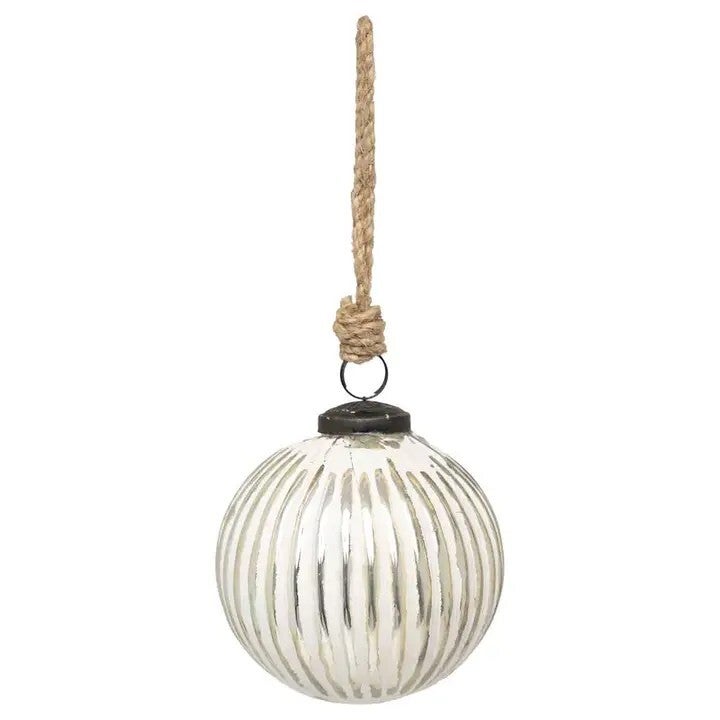 White Ribbed Round Glass Ornament