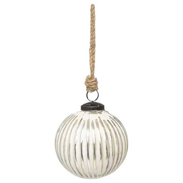 White Ribbed Round Glass Ornament