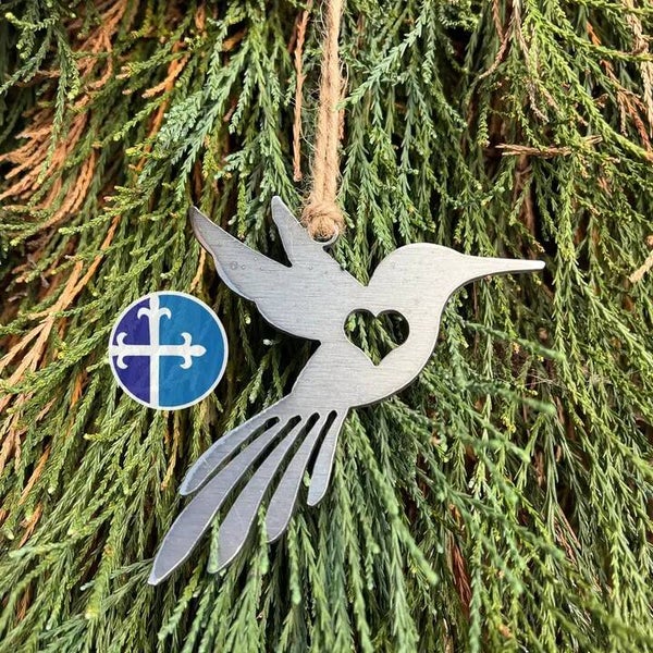 Hummingbird with Heart Cutout Metal Ornament