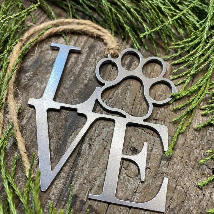 Love Dog Paw Metal Ornament