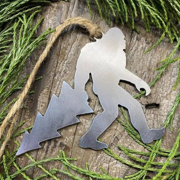 Bigfoot Sasquatch Metal Ornament with Tree