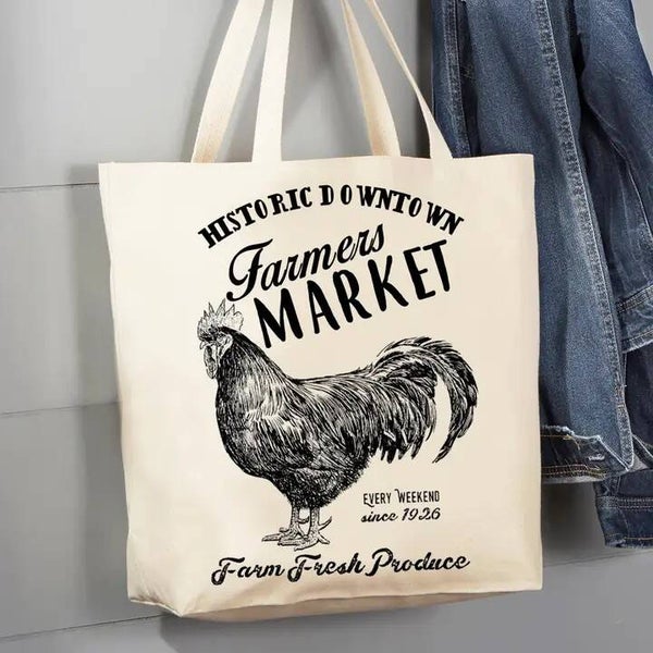 Farmers Market Fresh Produce Rooster Canvas Tote Bag