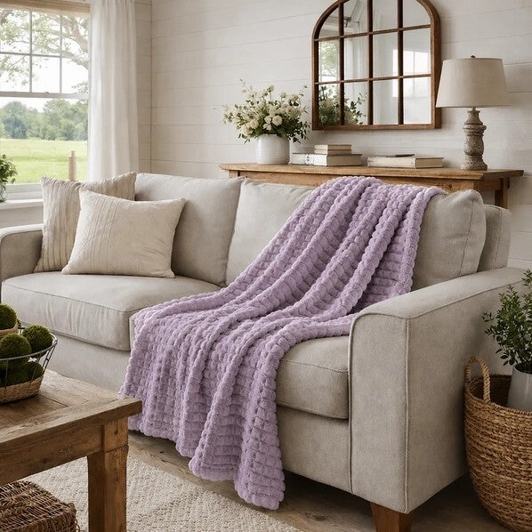 Textured Waffle Throw Blanket- 60" x 80"- Lilac
