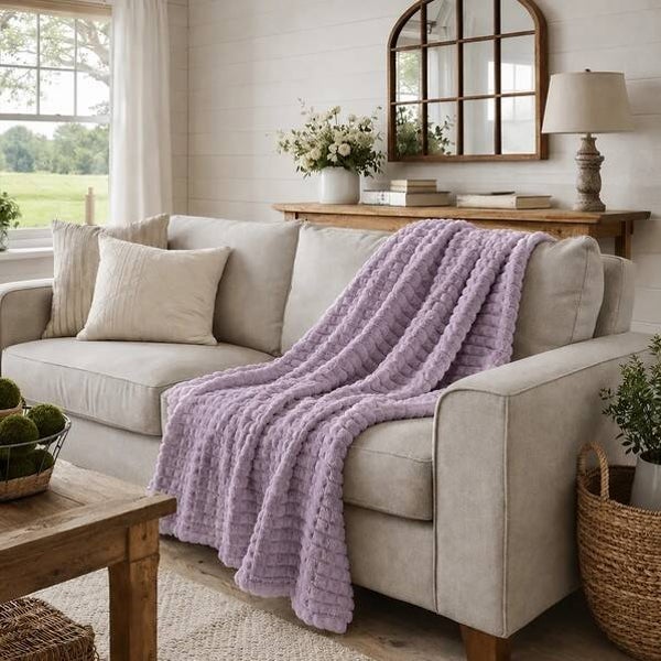 Textured Waffle Throw Blanket- 60" x 80"- Lilac