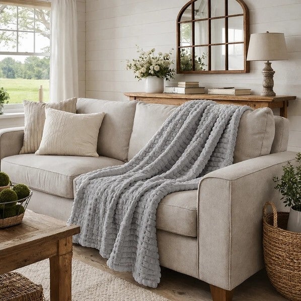 Textured Waffle Throw Blanket- 60" x 80"- Grey