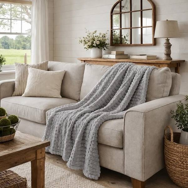 Textured Waffle Throw Blanket- 60" x 80"- Grey