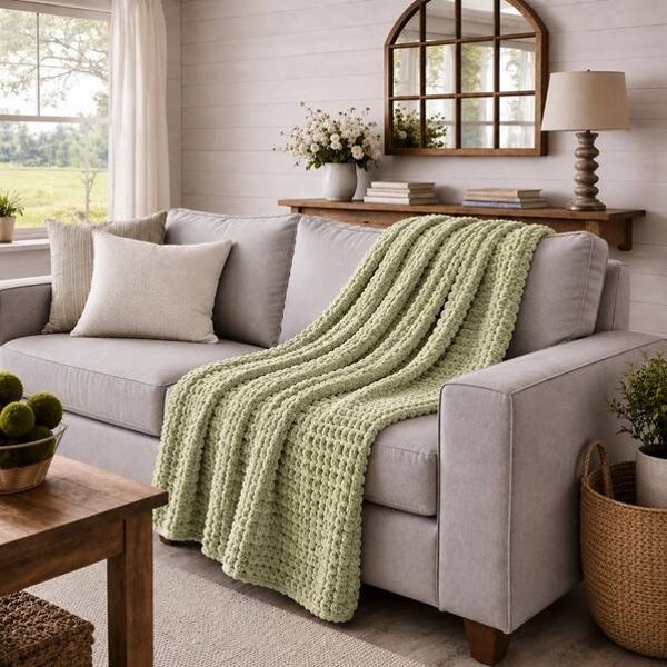 Textured Waffle Throw Blanket- 60" x 80"- Green Tea