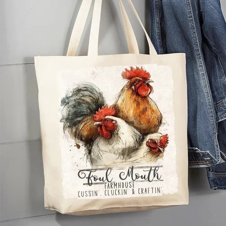 Chickens Fowl Mouth Farmhouse Canvas Tote Bag