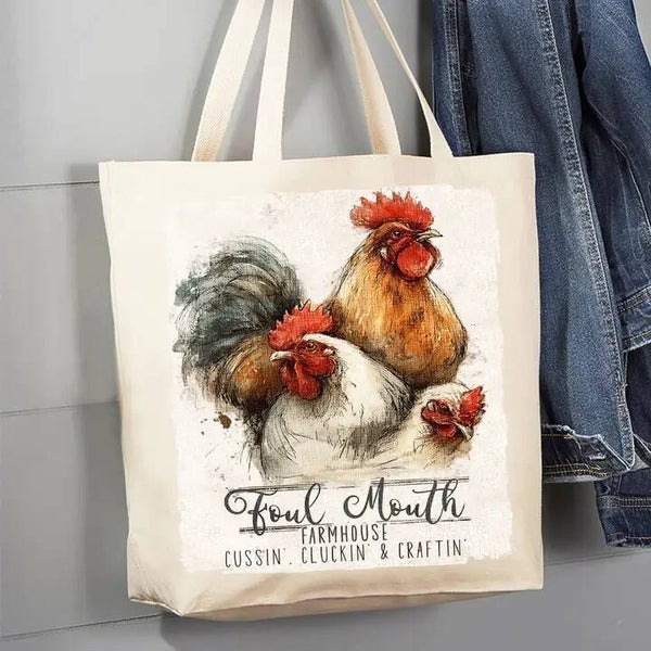 Chickens Fowl Mouth Farmhouse Canvas Tote Bag