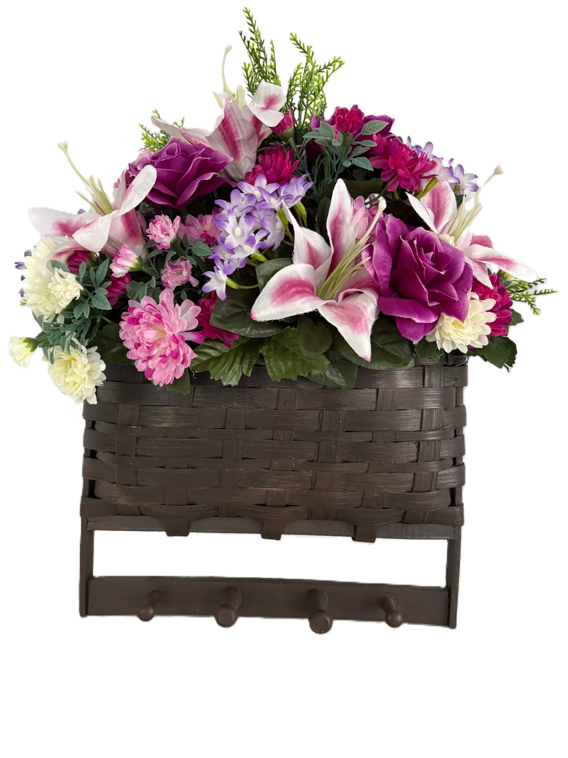 Pink Lilly & Mauve Rose Wall Basket Arrangement