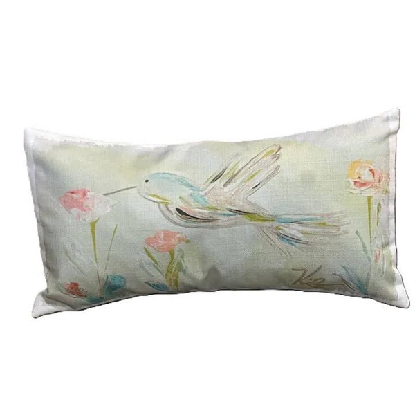 Watercolor Hummingbird Lumbar Pillow 12x24