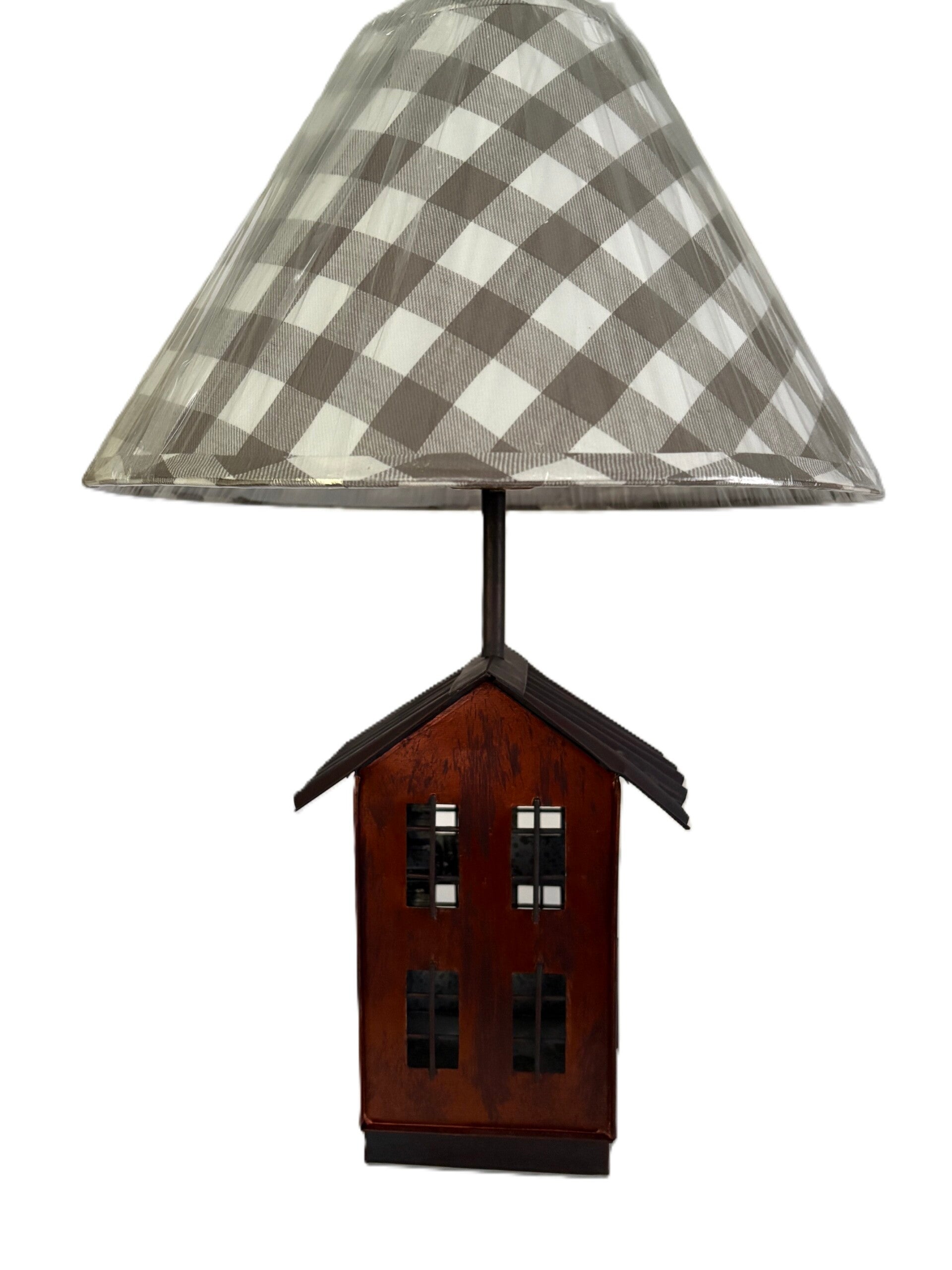 Farmhouse Metal Lamp with Check Shade