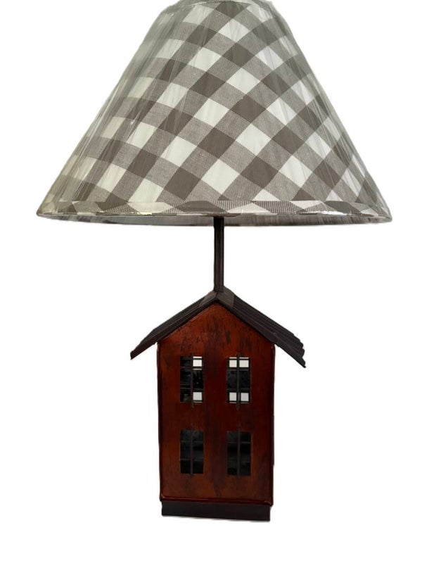 Farmhouse Metal Lamp with Check Shade