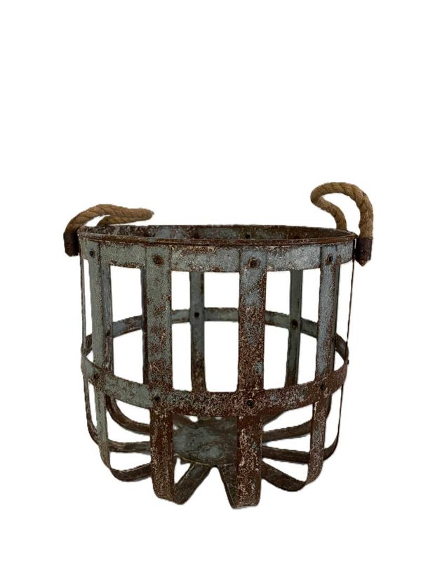 Rustic Round Metal Basket- Medium