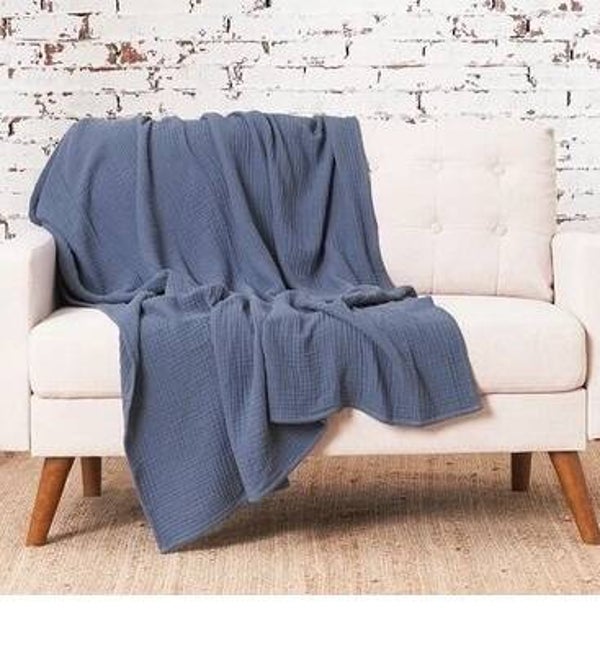 Cotton Gauze 4 Layer Throw- blue 50 x 60