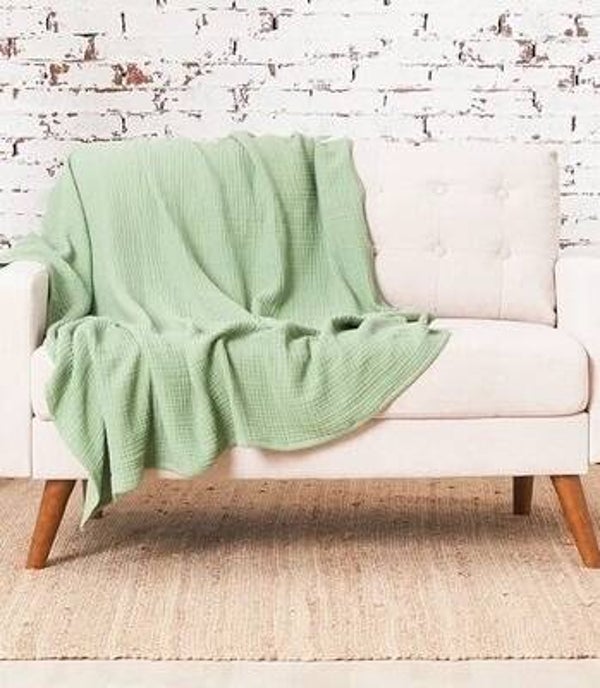 Cotton Gauze 4-Layer Throw- green 50 x 60