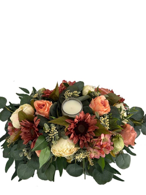 Mauve Sunflower & Hydrangea Candle Center Piece Assortment