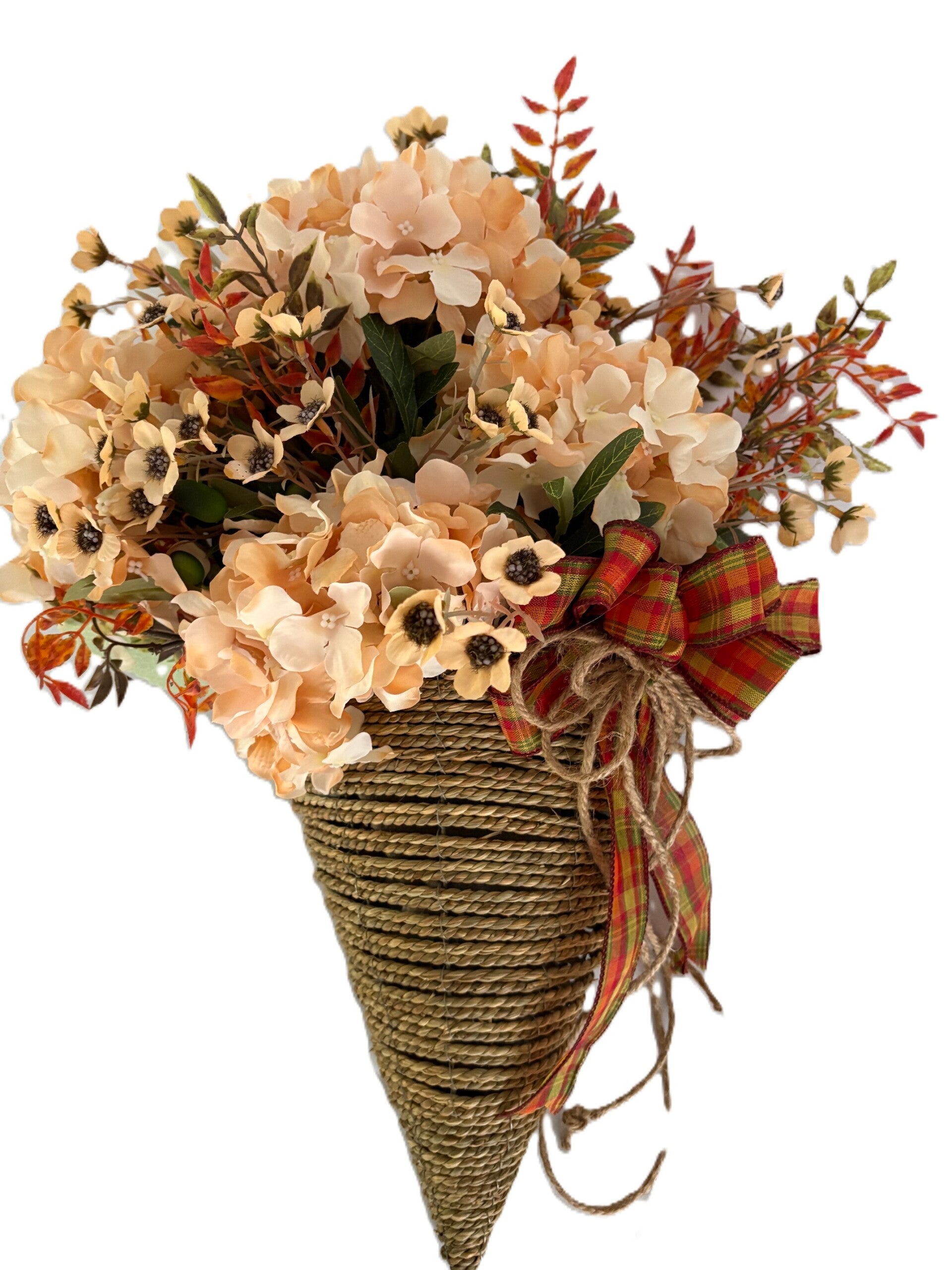 Blush Hydrangea Cone Basket Arrangement